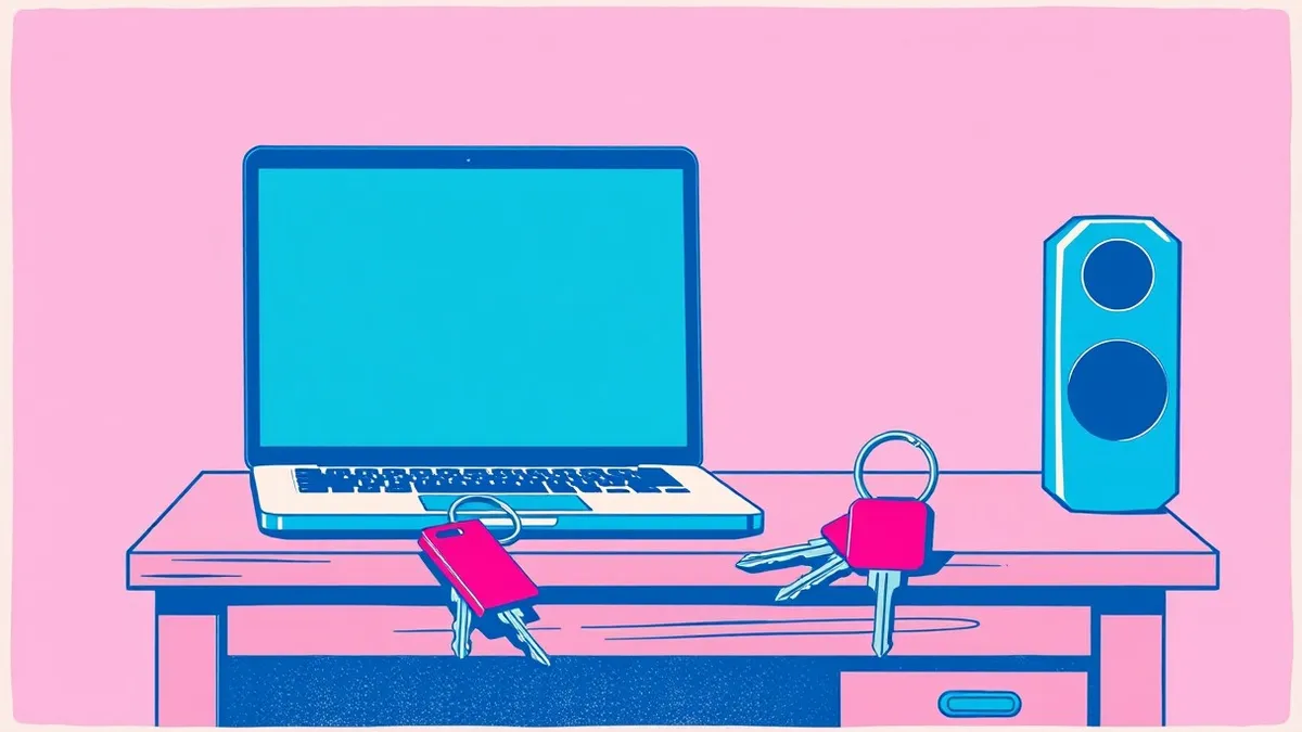 Illustration: A small wooden desk holds a single generic laptop with a blank, glowing screen.