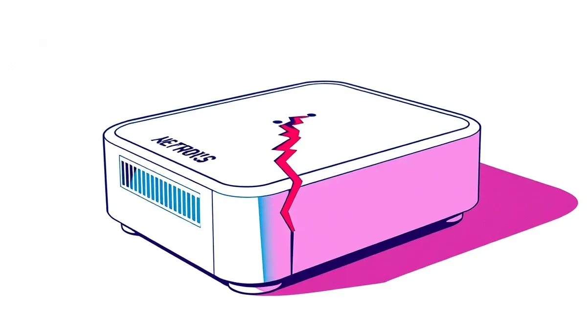 Illustration: A small white wireless router sits on a plain surface, its ventilation holes visible.