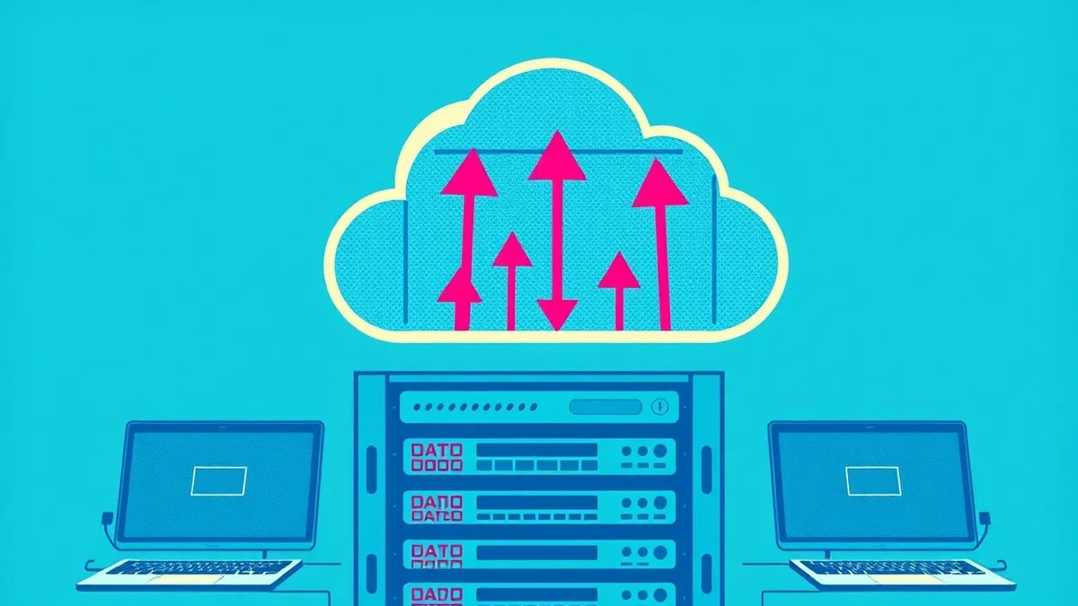 Illustration: A transparent cloud icon floats above a server rack.