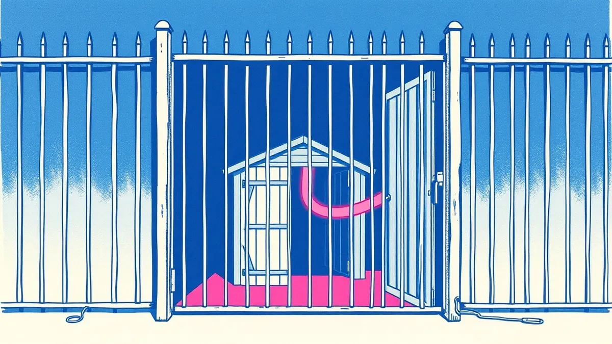 Illustration: A sturdy metal gate stands closed in the foreground, representing internal security.