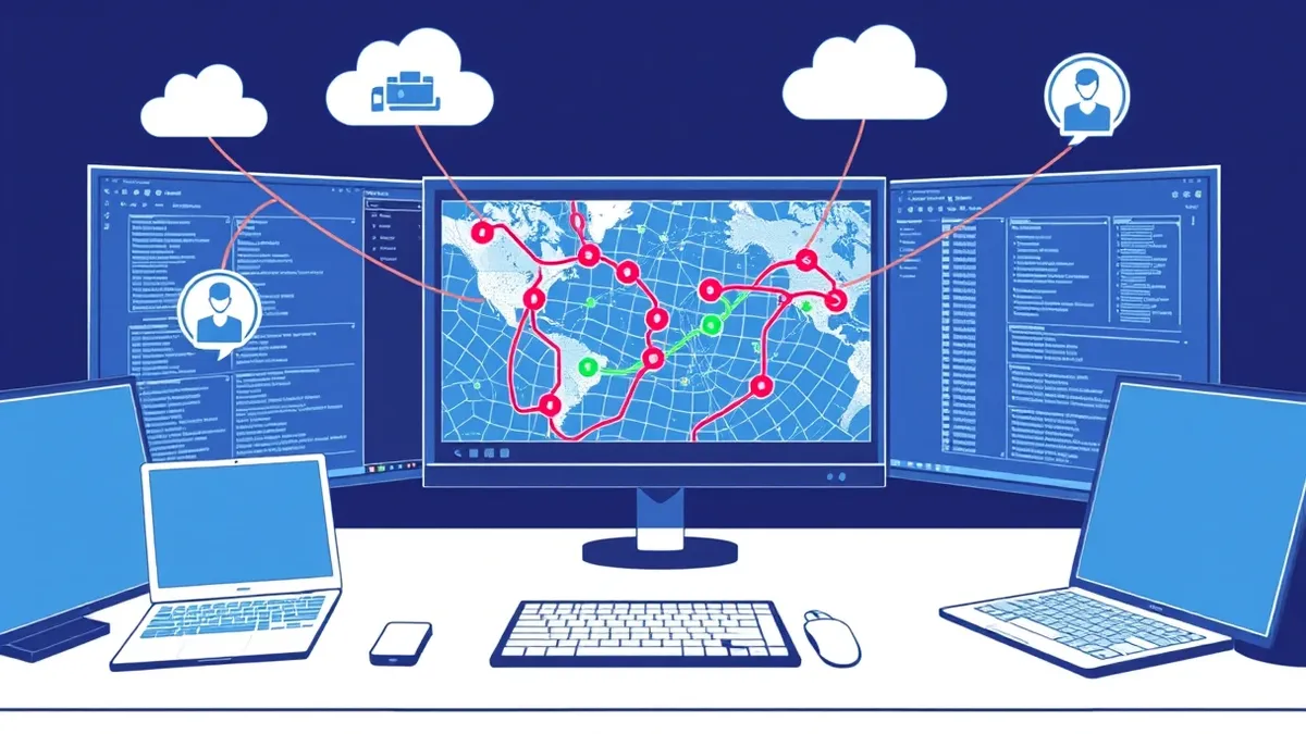 Illustration: A central security operations console displays a complex network map with highlighted red pathways turning solid green as they are automatically verified.