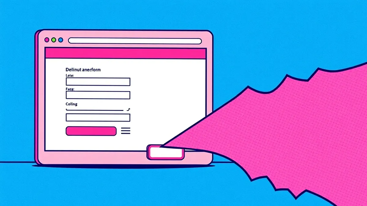 Illustration: A stylized web browser window displays a blank online checkout form with empty input fields.