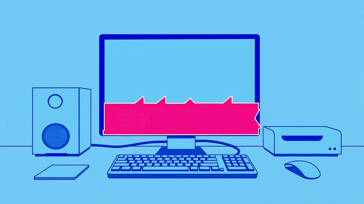 Illustration: A sleek, modern desktop computer sits on a minimalist desk with its monitor displaying a blank interface.