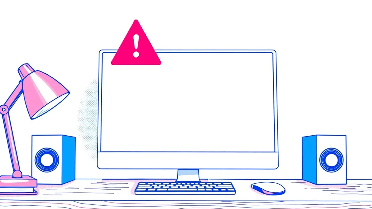 Illustration: A blank white web browser window sits open on a clean wooden desk, displaying only generic abstract layout blocks.