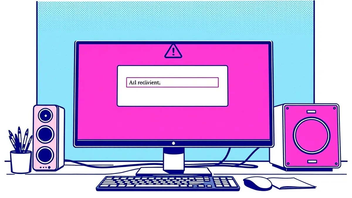 Illustration: A sleek office workstation displays an open email composition window with a blank body and a single highlighted recipient field.