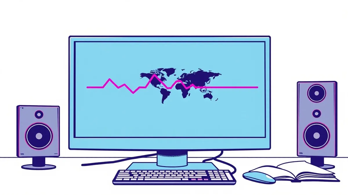 Illustration: A blank monitor displays two diverging timeline lines that suddenly swap locations.