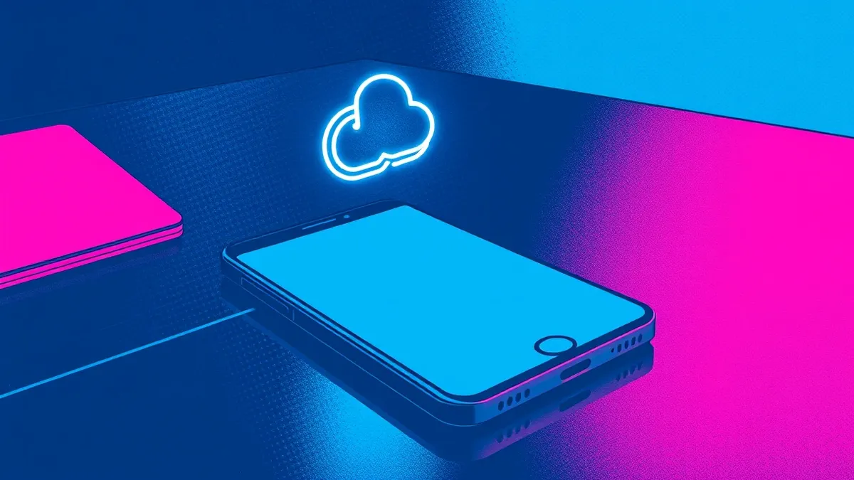 Illustration: A sleek smartphone rests on a dark table, its screen displaying a blank messaging app interface.