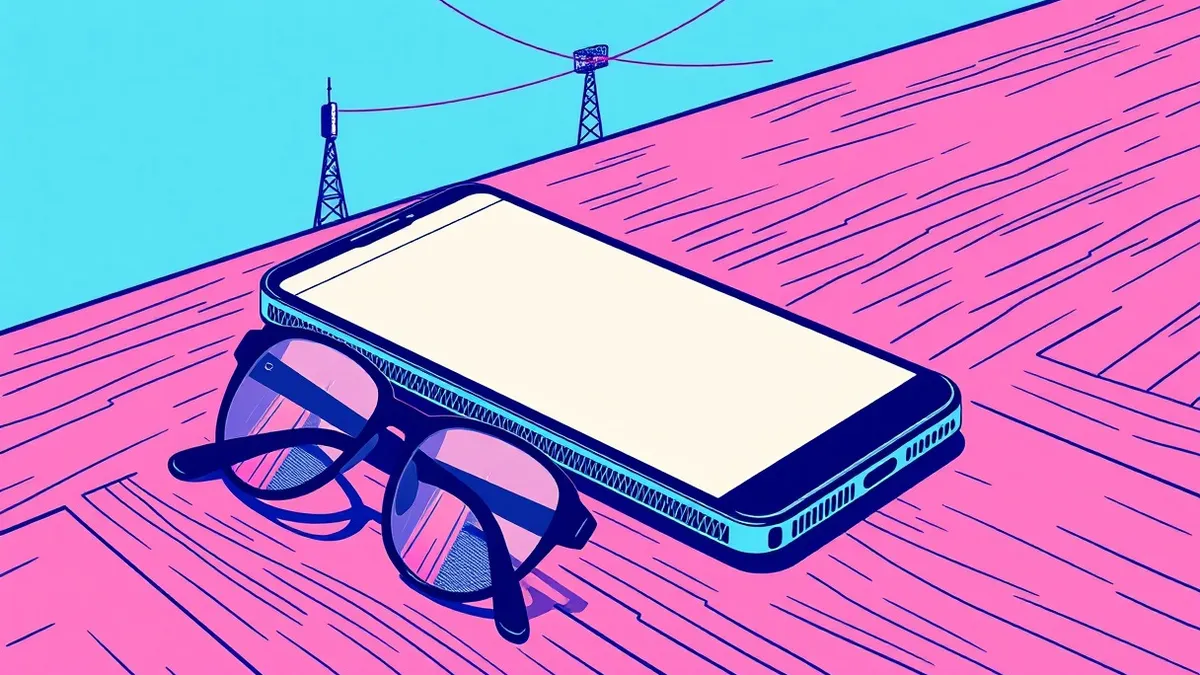 Illustration: A smartphone rests on a wooden table with its screen displaying a blank web browser interface.