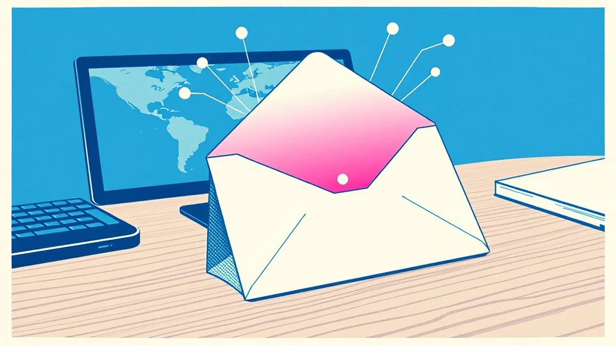 Illustration: A white envelope rests on a wooden desk, its flap slightly open to reveal a tiny, glowing red dot embedded in the paper.